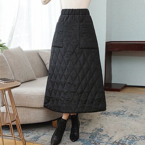 

Women's Fashion Ankle-Length Skirts Going out Weekend Solid Colored Pocket Black Dark Gray M L XL