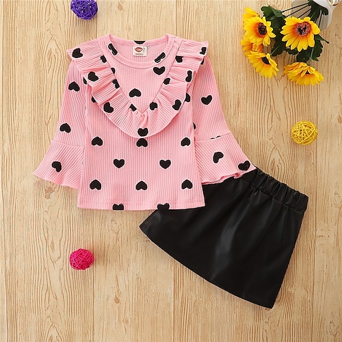 

2 pezzi Bambino Da ragazza Tinta unica Girocollo Gonna e camicia Impostato Manica lunga Di tendenza Addestramento 3-7 anni Primavera Rosa