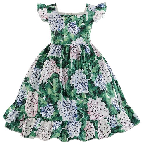 

Kids Girls' Dress Flower Sheath Dress Midi Dress Performance Ruffle Short Sleeve Princess Dress 3-10 Years Winter Green