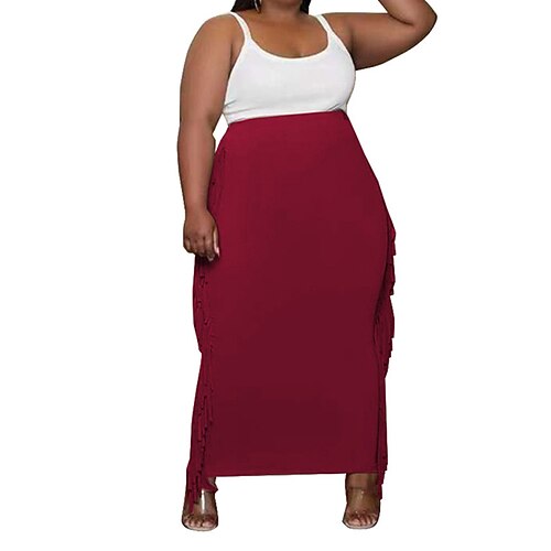 

Women's Plus Size Skirt Solid Color Streetwear Casual Casual Daily Natural Full Length Spring Fall Green Black Dark Coffee XL XXL 3XL 4XL 5XL