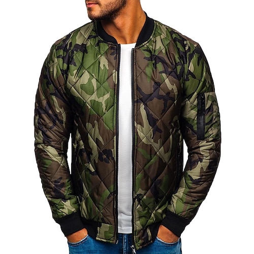 

Men's Puffer Jacket Winter Jacket Quilted Jacket Winter Coat Windproof Warm Going out Casual Daily Hiking Camo / Camouflage Outerwear Clothing Apparel Blue Dark Navy Red