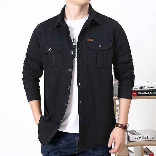 

Men's Shirt Solid Colored Turndown Street Casual Button-Down Long Sleeve Tops Casual Fashion Breathable Comfortable Black Gray Army Green / Spring / Summer