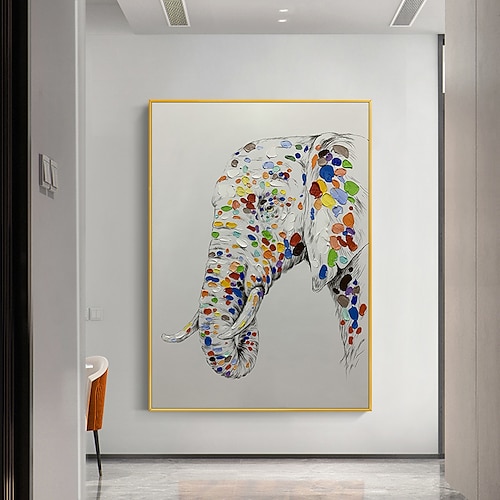 

Handmade Oil Painting Canvas Wall Art Decoration Abstract Animal Painting Painted Elephant for Home Decor Rolled Frameless Unstretched Painting