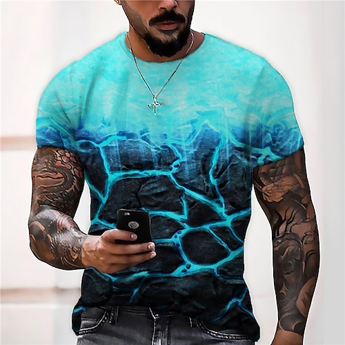 

Men's Unisex T shirt Tee Graphic Prints Marble Crack Crew Neck Blue 3D Print Daily Holiday Short Sleeve Print Clothing Apparel Designer Casual Big and Tall / Summer / Summer