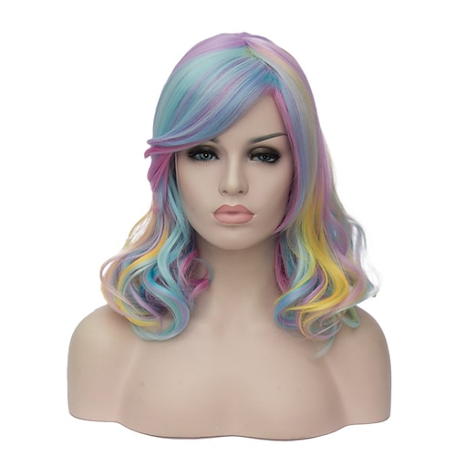 

Rainbow Bob Wigs and A Wig Cap- Women's Short Straight Multi-Color Cosplay Wigs -Comfortable& Breathable& Durable-Rose Net wig007A Pride Outfits