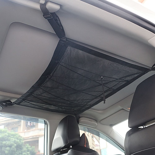 

Car Ceiling Cargo Net Van Ceiling Storage Pocket Net with Adjustable Double Layer Mesh SUV Interior Roof Netting Organizer for Long Trip and Sundries Storage 55x80cm