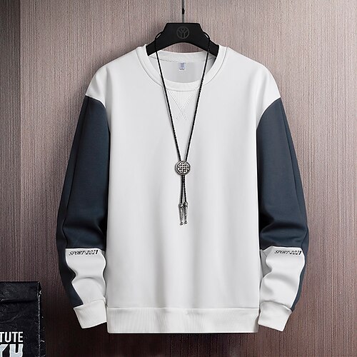 

Men's Sweatshirt Khaki Gray White Black Crew Neck Solid Color Graphic Lines / Waves Active Streetwear Work Winter Clothing Apparel Hoodies Sweatshirts Long Sleeve Slim