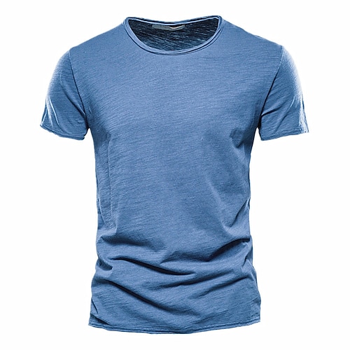 

Men's Solid Color Short-sleeved Slim-fit Slub Cotton Crew Neck Casual T-shirt