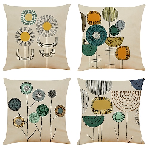 

Floral Double Side Cushion Cover 4PC Soft Decorative Square Throw Pillow Cover Cushion Case Pillowcase for Bedroom Livingroom Superior Quality Machine Washable Indoor Cushion for Sofa Couch Bed Chair
