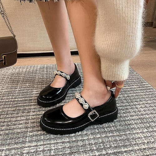 

Women's Lolita Shoes Daily Lolita Buckle Platform Round Toe Leather Buckle Solid Colored Black Beige