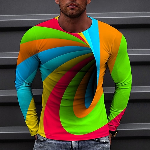 

Men's Unisex T shirt Tee Graphic Prints Spiral Stripe Crew Neck Green 3D Print Daily Holiday Long Sleeve Print Clothing Apparel Designer Casual Big and Tall