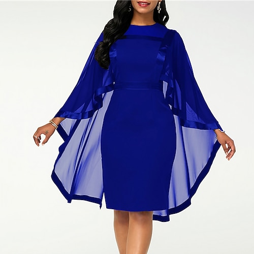 

Women's Party Dress Sheath Dress Wine Dark Blue Black Long Sleeve Pure Color Mesh Winter Fall Crew Neck Party Stylish Elegant Party Fall Dress Slim 2022 S M L XL XXL 3XL 4XL 5XL / Winter Dress