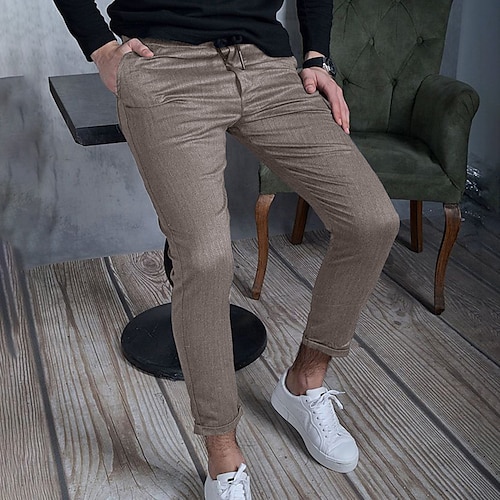 

Hombre Elegante Sencillo Chinos Pantalones tapered Bolsillo Longitud total Pantalones Casual Diario Microelástico Plano Mezcla de Algodón Resistente al Viento Templado Media cintura Negro Azul