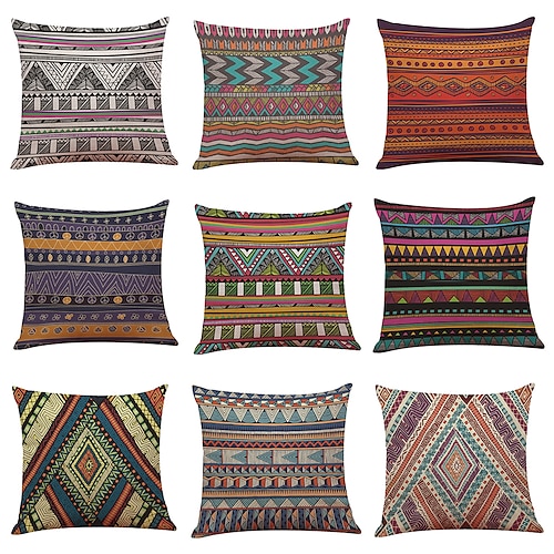 

Vintage Double Side Cushion Cover 9PC Soft Decorative Square Throw Pillow Cover Cushion Case Pillowcase for Bedroom Livingroom Superior Quality Machine Washable Indoor Cushion for Sofa Couch Bed Chair