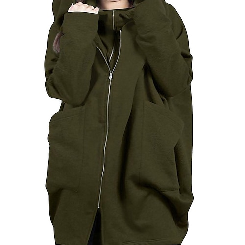 

Women's Plus Size Winter Coat Coat Pocket Split Plain Outdoor Vacation Long Sleeve Hooded Long Winter Fall Light Army Green Black Light Gray L XL XXL 3XL 4XL