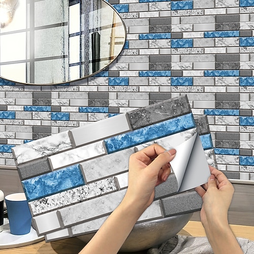 

European Style Retro Blue And White Stone Self-adhesive Tile Stickers Kitchen Stove Water And Oil Proof Stickers House Dyi Renovation Wall Stickers