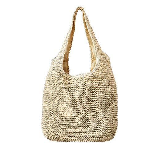 

Women's Unisex Straw Bag Tote Straw Bag Straw Plain Shopping Daily khaki Beige