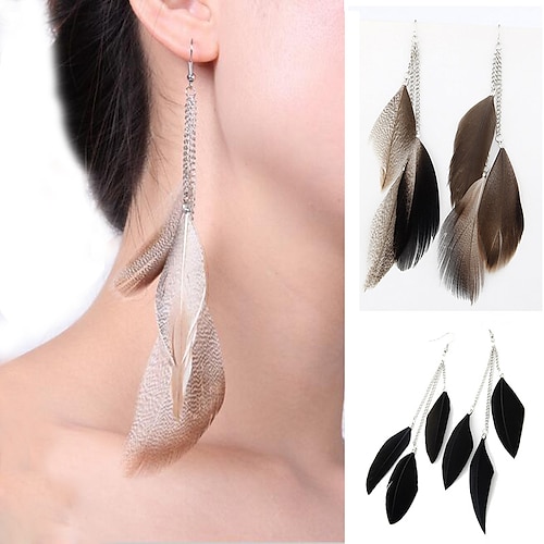 

Women's Drop Earrings Geometrical Feather Simple Fashion Holiday Modern Sweet Feather Earrings Jewelry Black / Purple / Pink For Carnival Holiday Prom Promise Festival 1 Pair