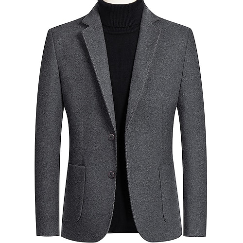 

Men's Winter Coat Wool Coat Blazer Work Vacation Winter Fall Wool Thermal Warm Outdoor Outerwear Clothing Apparel Fashion Warm Ups Solid Colored Pocket Turndown Single Breasted