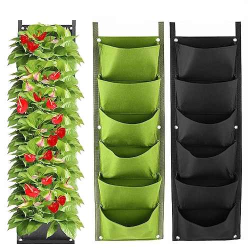 

10030cm 7 Pockets Wall Hanging Planter Green Grow Bags Planter Vertical Garden Vegetable Living Garden Bag Seedling Growing Bag Pot