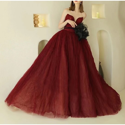 

Ball Gown Prom Dresses Elegant Dress Wedding Guest Floor Length Sleeveless Sweetheart Neckline Organza with Sash / Ribbon Strappy 2022