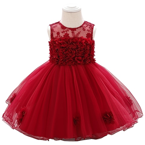 

Kids Girls' Dress Solid Colored Knee-length Dress Party Lace Sleeveless Princess Dress 2-8 Years Purple Pink Red