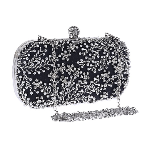 

Women's Evening Bag Polyester Crystals Chain Party / Evening Going out Black Almond Silver