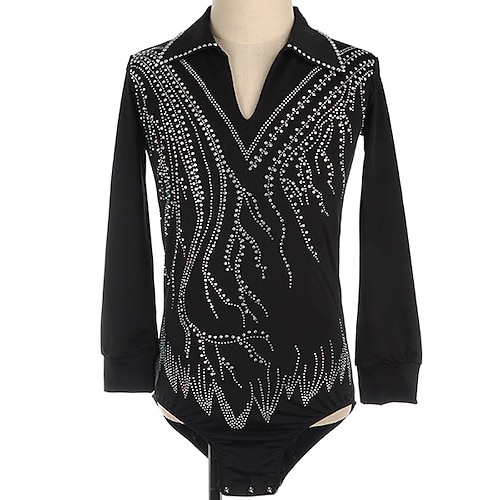 

Figure Skating Top Men's Boys' Ice Skating Outfits Top Black High Elasticity Training Competition Skating Wear Handmade Crystal / Rhinestone Long Sleeve Ice Skating Figure Skating