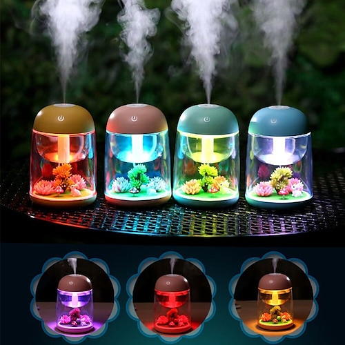 

180Ml USB Cute Mini Landscape Air Humidifier Essential Oil Diffuser with 7 Colors LED Night Light, Waterless Auto Shut-off for Bedroom, Home, Office , Baby