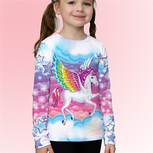 

Kids Girls' T shirt Animal Outdoor 3D Print Long Sleeve Active 3-12 Years Spring Rainbow