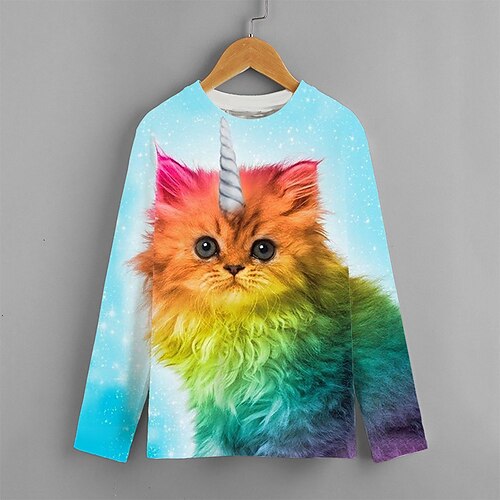 

Kids Girls' T shirt Animal Outdoor 3D Print Long Sleeve Active 3-12 Years Winter Blue