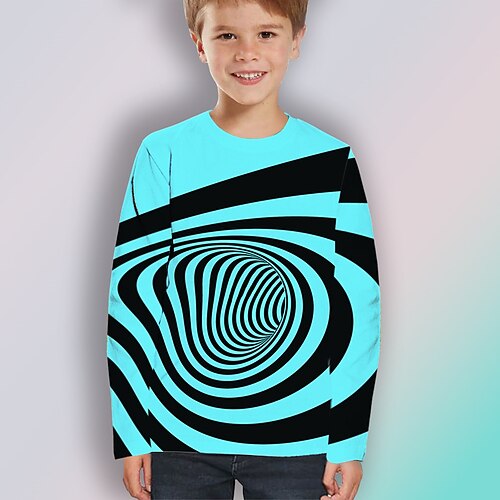 

Kids Boys T shirt Optical Illusion Outdoor 3D Print Long Sleeve Active 3-12 Years Winter Blue