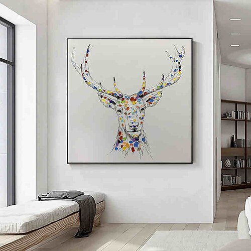 

Oil Painting Handmade Hand Painted Wall Art Abstract Animal Colored Fawn Home Decoration Decor Stretched Frame Ready to Hang