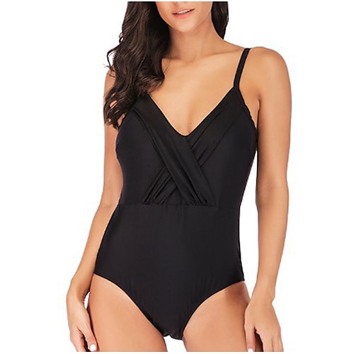 

Women's Swimwear One Piece Monokini Plus Size Swimsuit Tummy Control Open Back Basic for Big Busts Solid Color Black Navy Blue Strap Bathing Suits New Vacation Fashion / Modern / Padded Bras