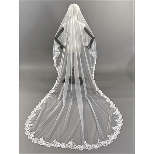 

One-tier Party / Evening / Lace Applique Edge Wedding Veil Chapel Veils with Appliques / Paillette 118.11 in (300cm) Organza