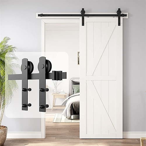 

Heavy Duty Sturdy Sliding Barn Door Hardware Kit Double Door - Smoothly and Quietly - Simple and Easy to Install - Fit 1 3/8-1 3/4"" Thickness Door Panel(Black)(J Shape Hangers)
