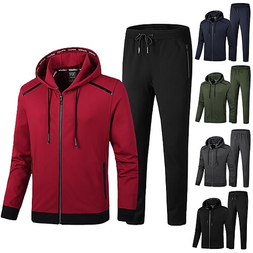 

Men's Tracksuit Sweatsuit 2 Piece Full Zip Casual Long Sleeve Cotton Thermal Warm Breathable Fitness Gym Workout Running Sportswear Activewear Solid Colored Black Army Green Dark Gray / Spandex
