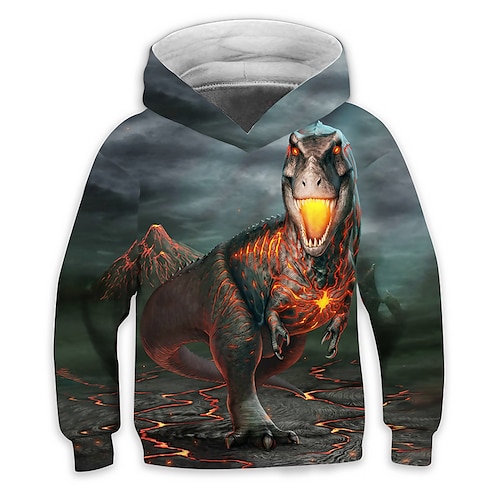 Kids Boys' Hoodie Long Sleeve Blue 3D Print Dinosaur Animal Daily Indoor Outdoor Active Fashion Daily Sports 3-12 Years / Winter / Spring