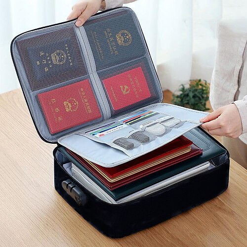 

File Organizer Bags with Lock Document Bag & Money Bag with Waterproof Zipper Multi-Layer Portable Filing Storage for Important File Passport Certificates Legal Documents