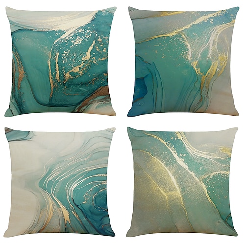 

Abstract Double Side Cushion Cover 4PC Soft Decorative Square Throw Pillow Cover Cushion Case Pillowcase for Bedroom Livingroom Superior Quality Machine Washable Indoor Cushion for Sofa Couch Bed Chair Blue Green Gold