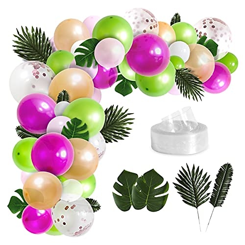 

83 PCS Balloons Garland Kit DIY Luau Balloon Arch Garland with Leaf and Balloon Strip for Birthday Party Baby Shower Jungle Safari Theme Party Decorations