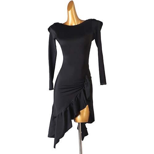 

Latin Dance Dress Ruffles Solid Women's Training Performance Long Sleeve Modal Ice Silk