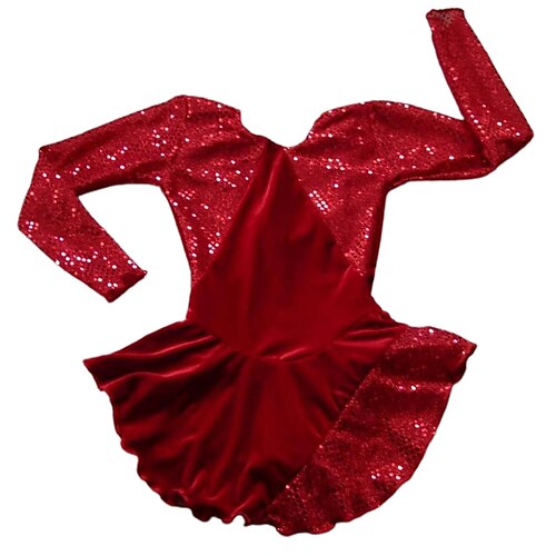 

Figure Skating Dress Women's Girls' Ice Skating Dress Outfits Red Mesh Spandex High Elasticity Competition Skating Wear Handmade Classic Long Sleeve Ice Skating Figure Skating / Winter