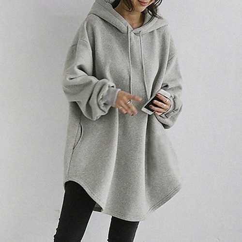 

Women's Coat Hoodie Jacket Windproof Breathable Outdoor Street Daily Going out Pocket Pullover Hoodie Casual Solid Color Regular Fit Outerwear Long Sleeve Spring Summer Black Blue Gray S M L XL XXL