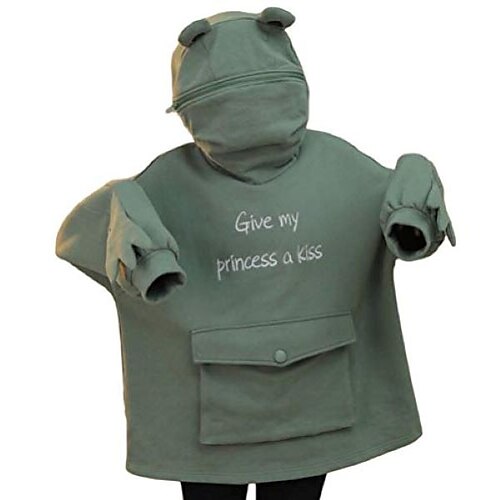 

women's frog hoodie cute animal zip up hooded sweatshirt pullover top green