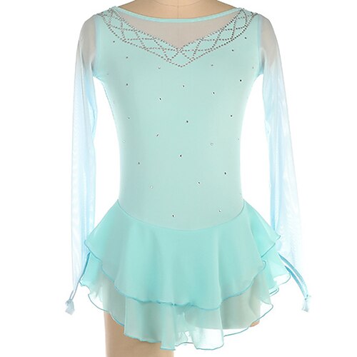 

Figure Skating Dress Women's Girls' Ice Skating Dress Outfits Sky Blue Blue Spandex High Elasticity Training Competition Skating Wear Handmade Crystal / Rhinestone Long Sleeve Ice Skating Figure