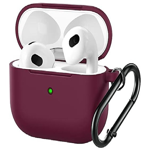 

for Airpods 3 Case Cover 2021, Soft Silicone Shock-Absorbing Protective Case Skin with Keychain for Apple AirPods 3rd Generation[Front LED Visible] (Wine red)