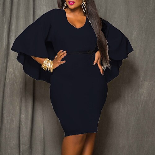 

Women's Plus Size Flattering Dresses Elegant Apple Shaped Dress Wedding Guest V Neck Vacation Dress Solid Color Long Sleeve Fall Winter Casual Maxi Dress Casual Daily Dress