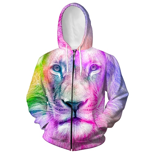 

Men's Unisex Hoodie Full Zip Hoodie Jacket Pink Hooded Lion Graphic Prints Zipper Print Daily Sports 3D Print Designer Casual Big and Tall Spring & Fall Clothing Apparel Hoodies Sweatshirts Long