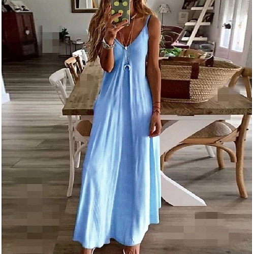 

Women's Swing Dress Maxi long Dress Blue Gray Pink Yellow Sleeveless Color Gradient Backless Spring Summer V Neck Hot Regular Fit 2022 S M L XL XXL 3XL 4XL 5XL / Plus Size / Plus Size